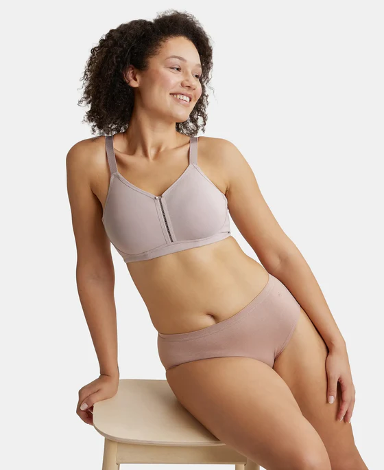 Mocha Combed Cotton Elastane Stretch Full Coverage Minimizer Bra - Image 5