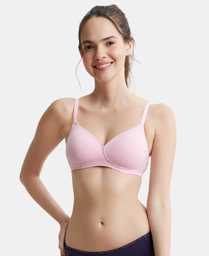 Pink Lady Melange Wire free Padded Super Combed Cotton Elastane Stretch Full Coverage Bra - Image 7
