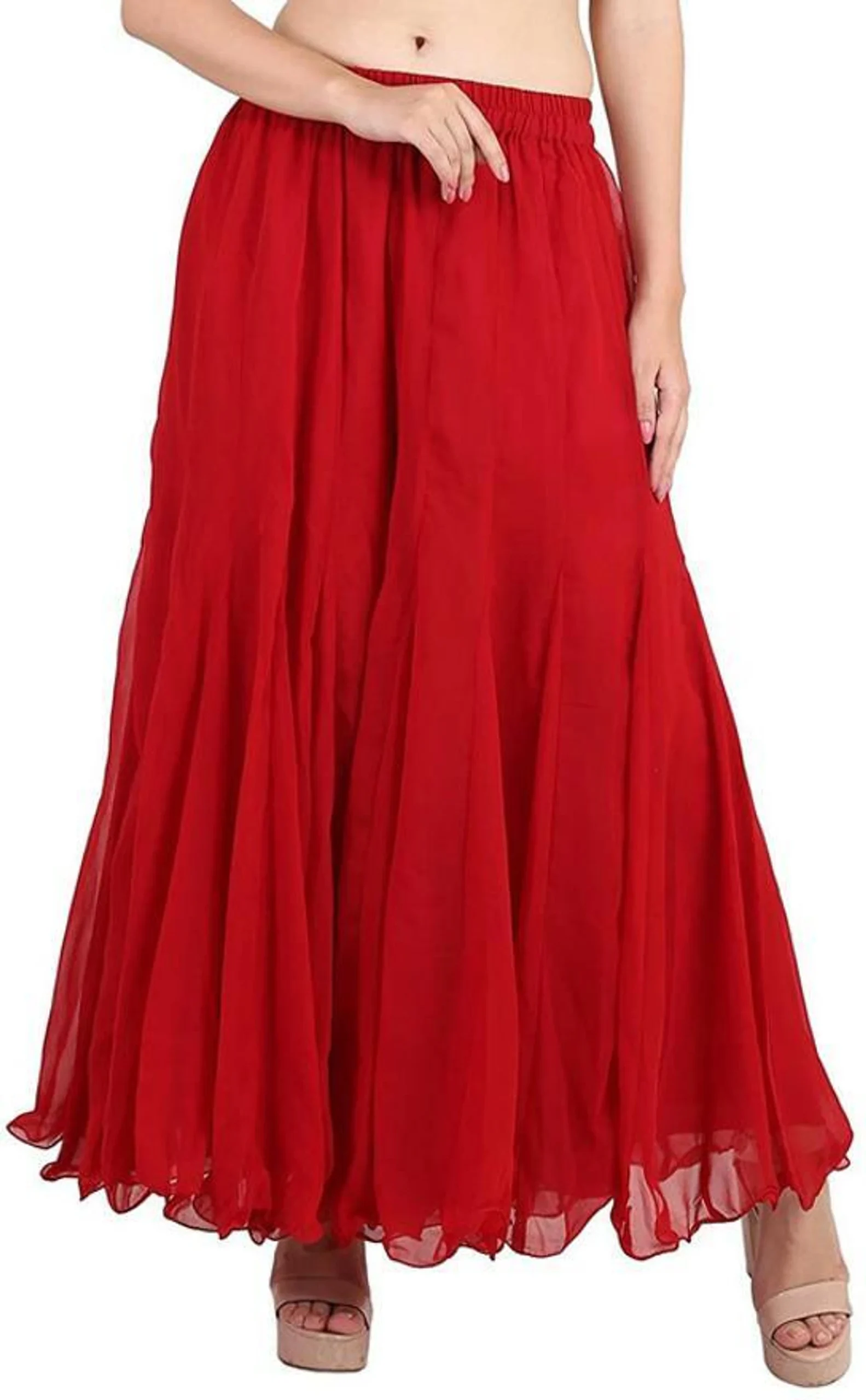 Women Flared Red Georgette Trousers - Image 4