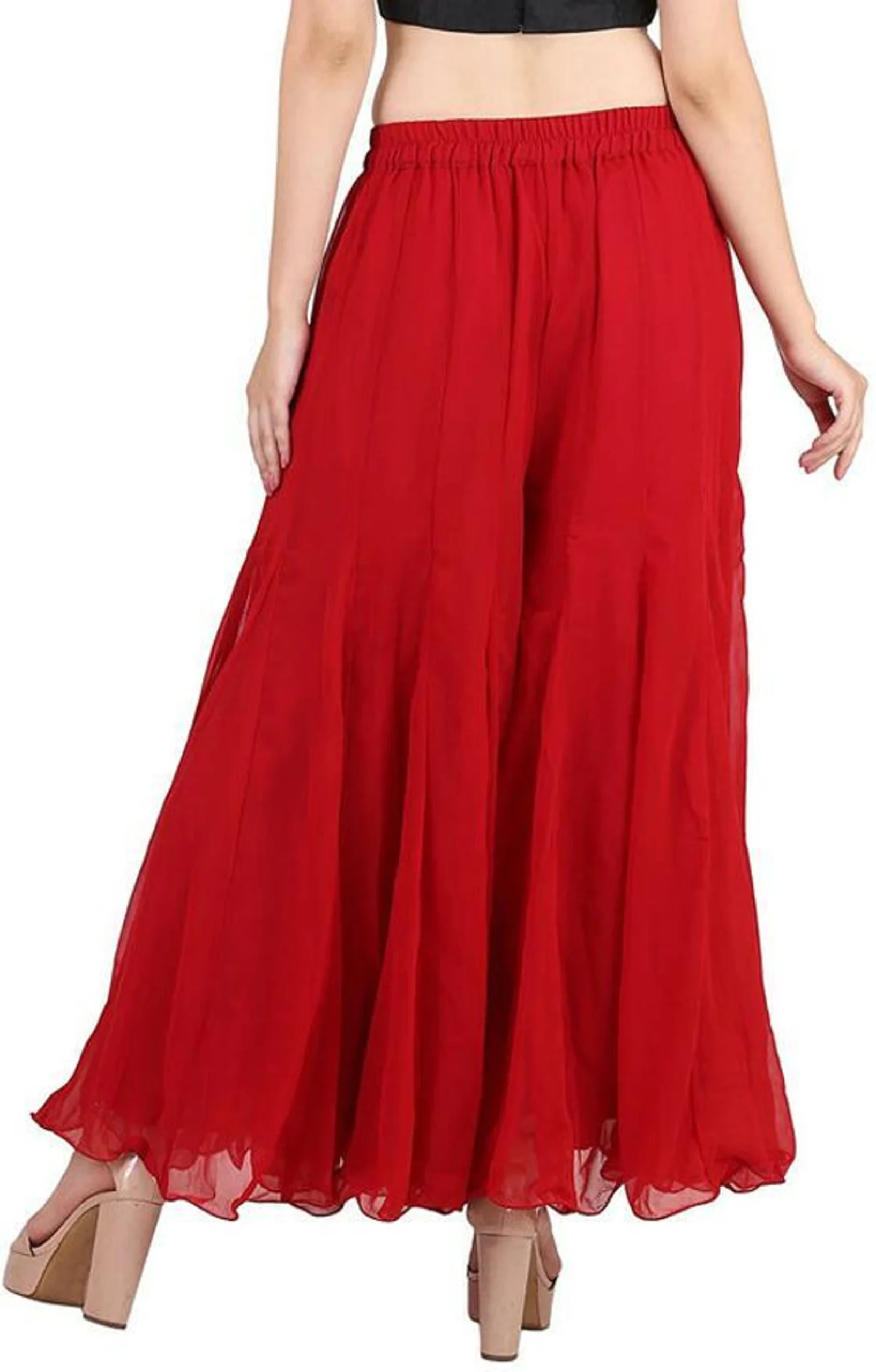 Women Flared Red Georgette Trousers - Image 5